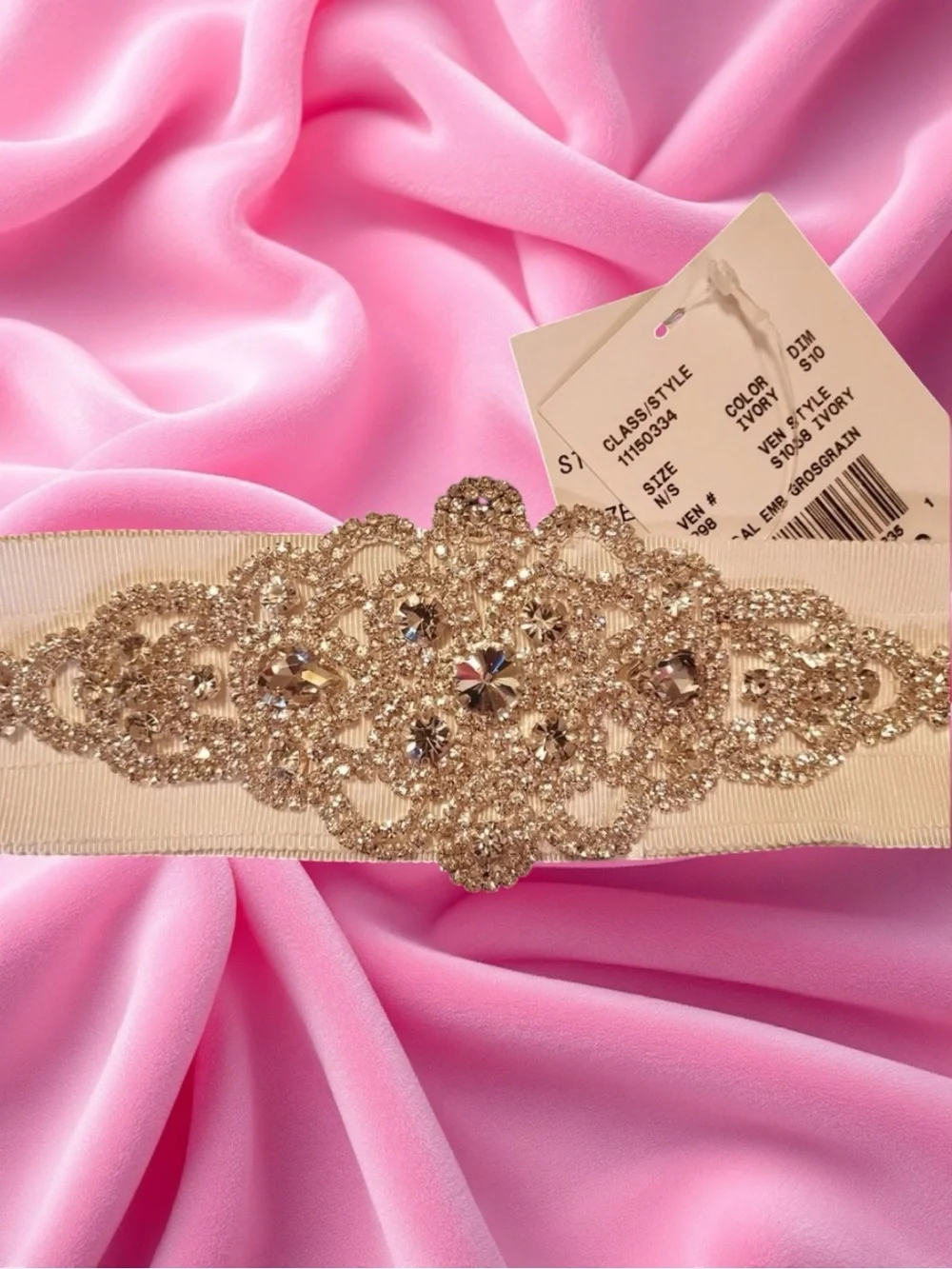 David’s Bridal NWT Classic Glam Bridal Formal Crystal Grosgrain Couture Sash